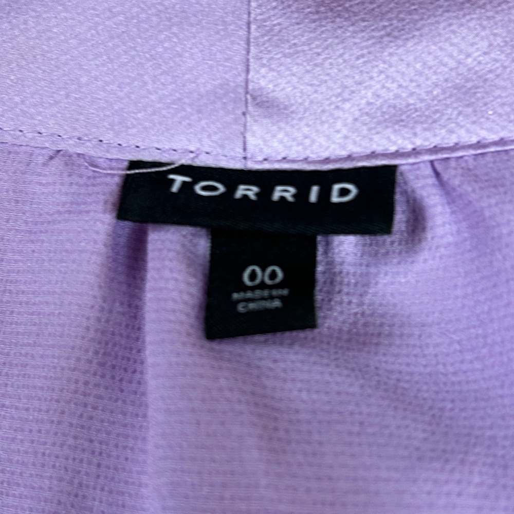 Torrid Lilac Purple Satin Tie Neck Long Sleeve Blouse Plus Size 00 Med/Large - Picture 6 of 9
